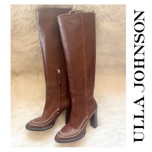 New! ULLA JOHNSON Arlette Sierra Brown Leather Knee High Boots - Picture 1 of 9